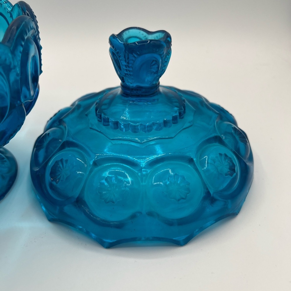 Vintage LE Smith Moon and Stars Blue Glass Lidded Compote Candy Dish - Picture 5 of 11